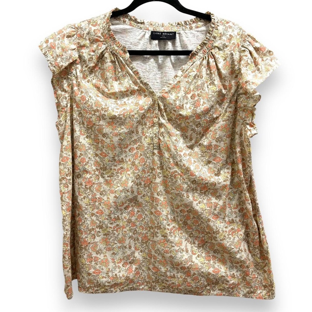 Lane Bryant Beige Coral Neutral Paisley Floral Ruffle Flutter Sleeve 18/20